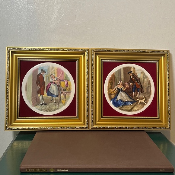 Genuine Staffordshire Ceramics Gold Frame Pair 18th Century Style Victorian Art - Picture 1 of 14